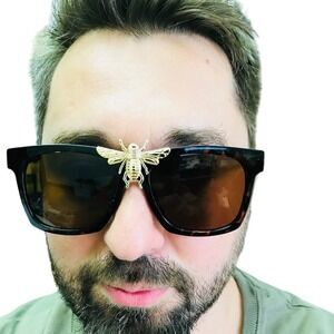 Men Sunglasses Fashion Designer Glasses Tortoise Frame Brown Lens Retro Style‎